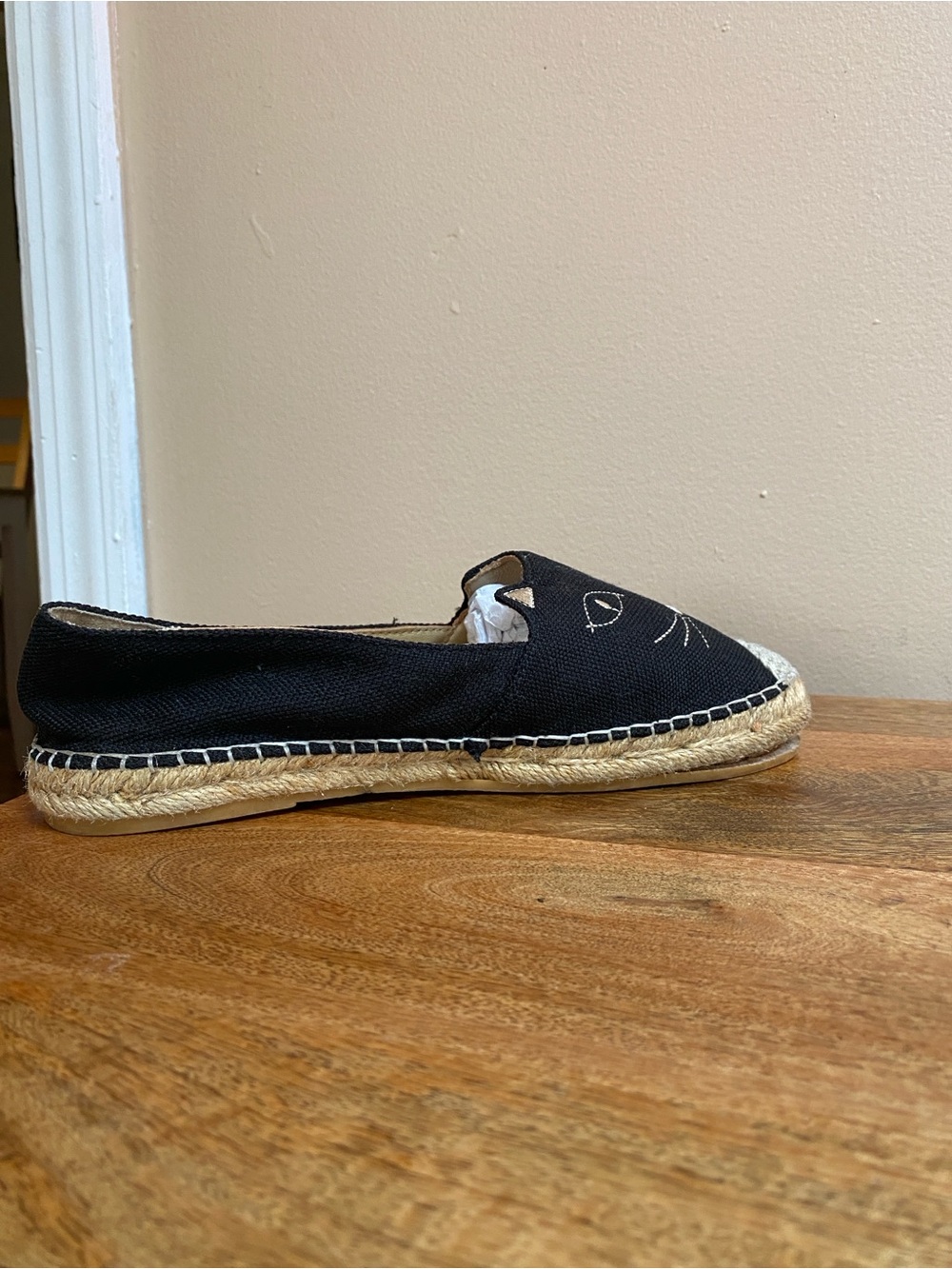 Charlotte Olympia Black Kitty Cat Face Flats Espadrilles Shoes Canvas - Picture 9 of 13